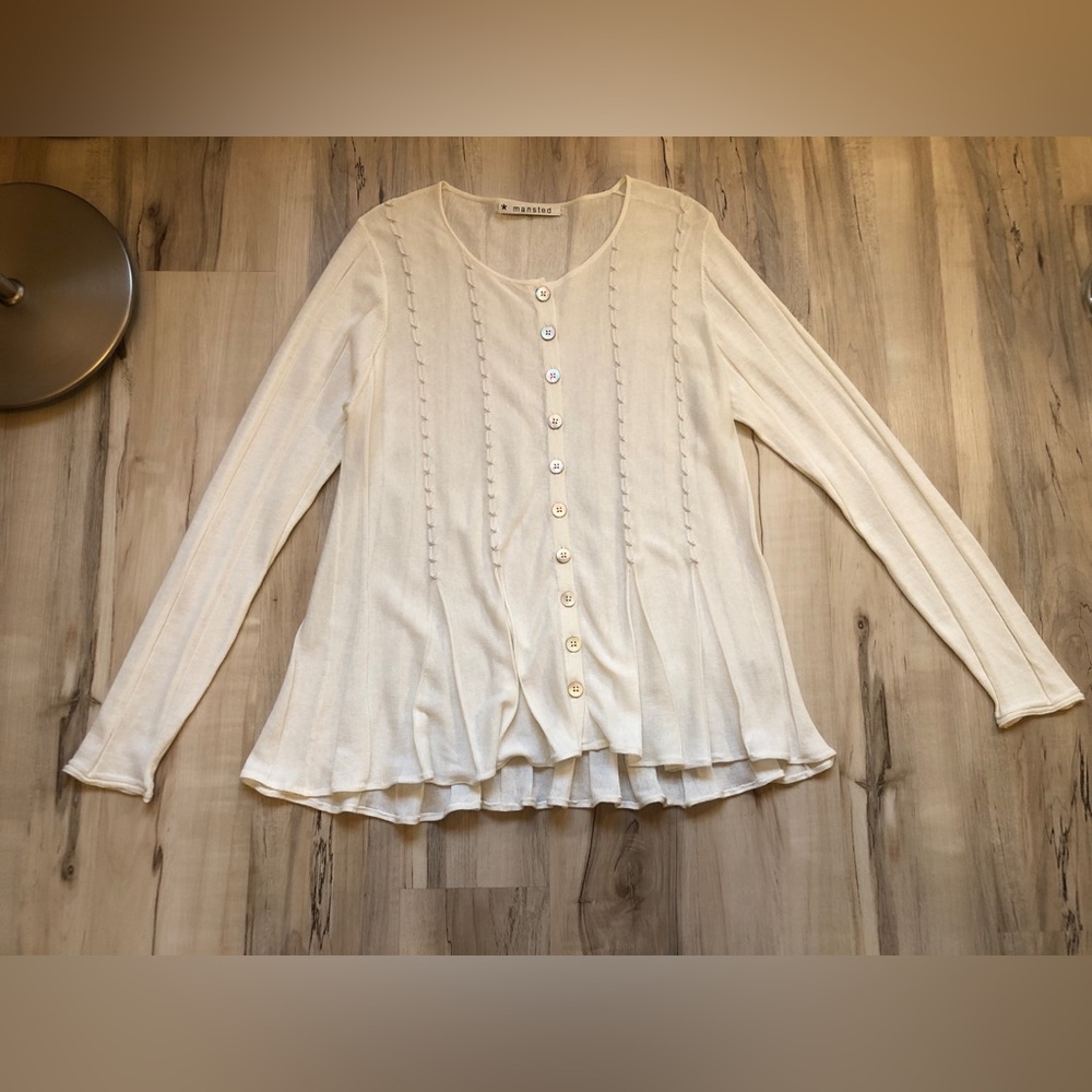 Mansted Cardigan M Ivory Cotton Button Front Lagenlook Cottagecore Danish Knit